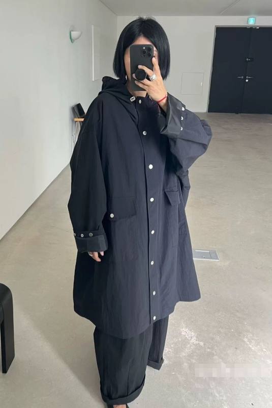 韓 素色連帽長版外套 4色