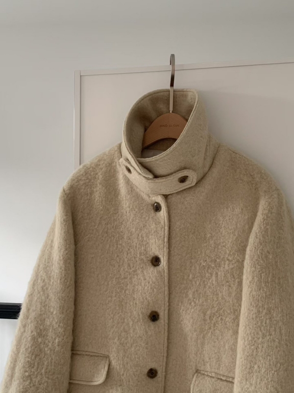 韓 有領毛料感外套 2色