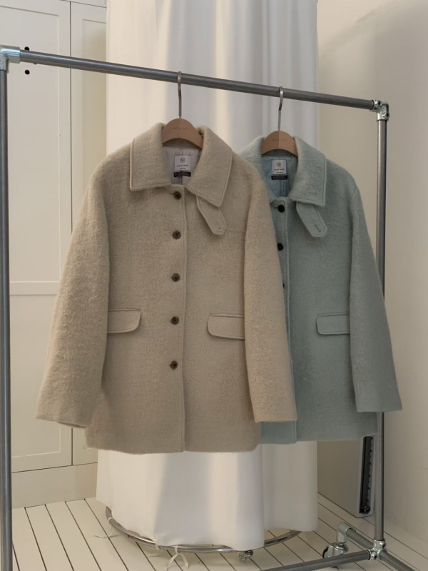 韓 有領毛料感外套 2色