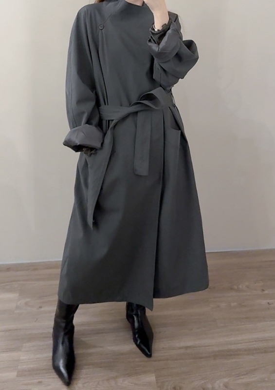 韓 綁帶風衣長版外套