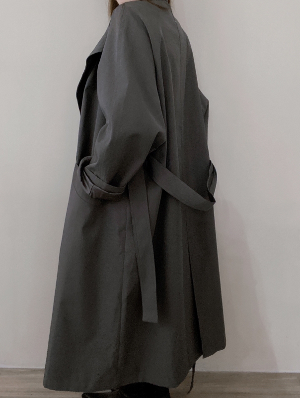 韓 綁帶風衣長版外套