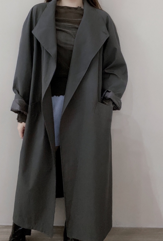 韓 綁帶風衣長版外套