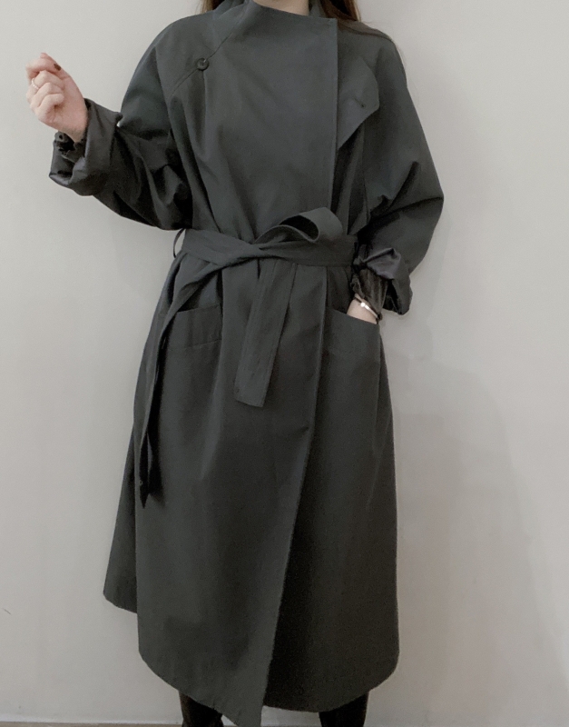 韓 綁帶風衣長版外套