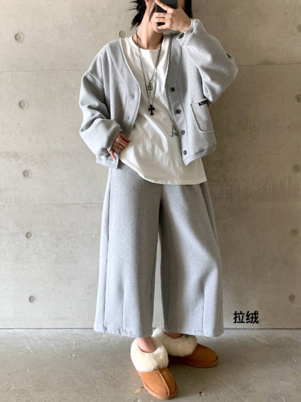 韓 四扣棉質短版外套 2色