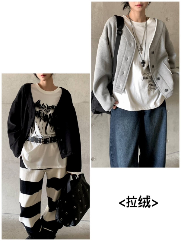 韓 四扣棉質短版外套 2色