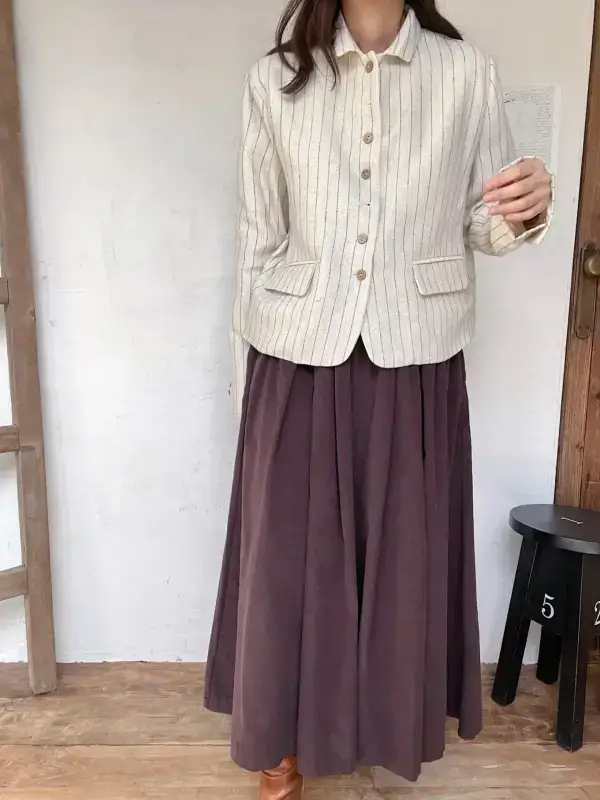 韓 直條短版有領外套 2色