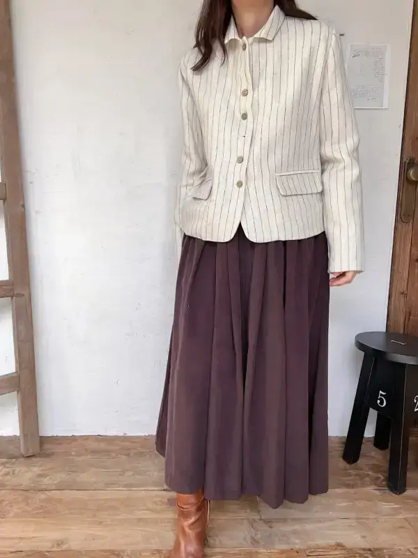 韓 直條短版有領外套 2色