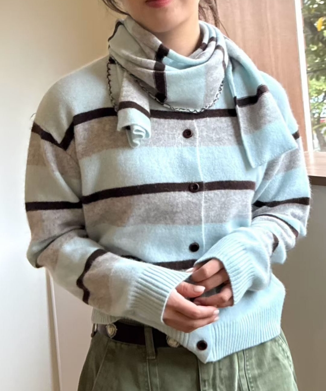 韓 附圍巾條文小外套 2色 size