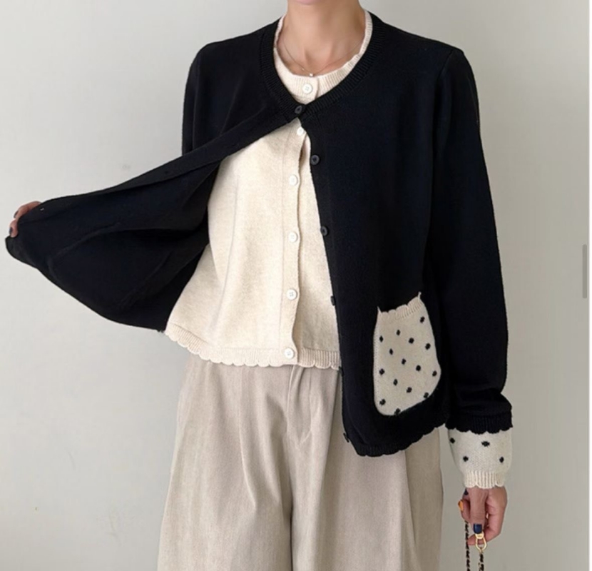 韓 假兩件式點點口袋小外套 size