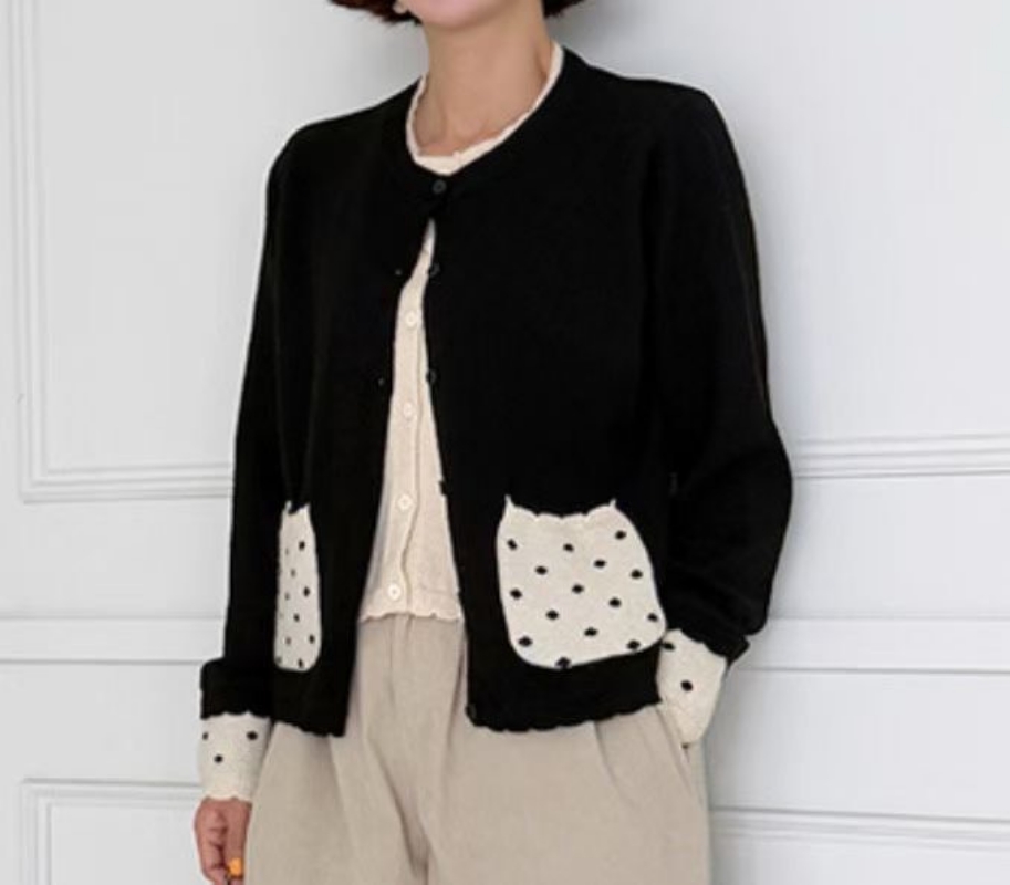 韓 假兩件式點點口袋小外套 size