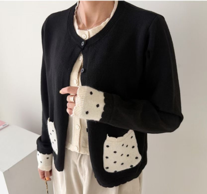 韓 假兩件式點點口袋小外套 size