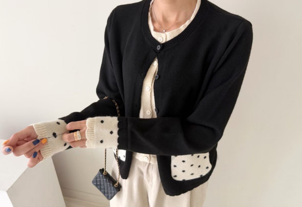 韓 假兩件式點點口袋小外套 size