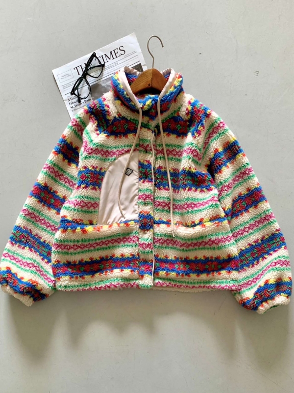 韓 小短毛印花圖騰外套