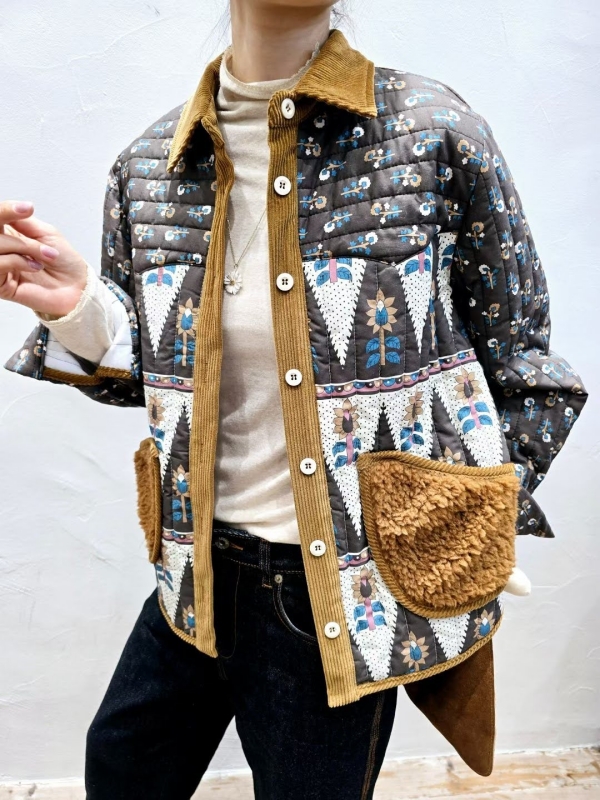 韓 小花毛毛口袋襯衫外套