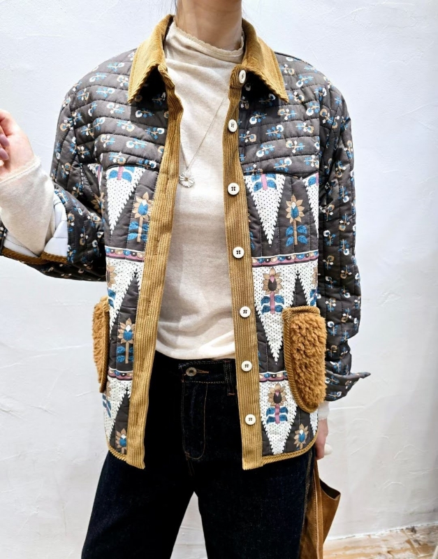 韓 小花毛毛口袋襯衫外套