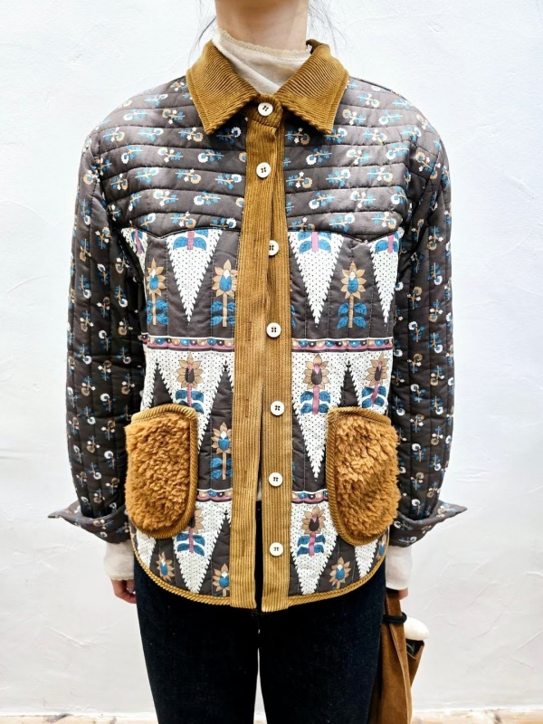 韓 小花毛毛口袋襯衫外套