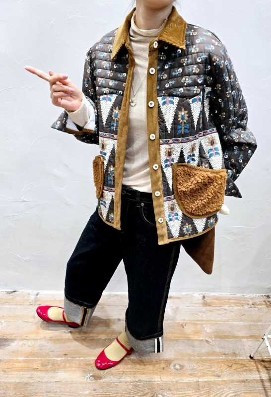 韓 小花毛毛口袋襯衫外套