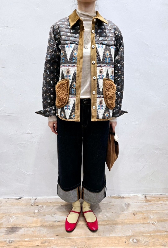 韓 小花毛毛口袋襯衫外套