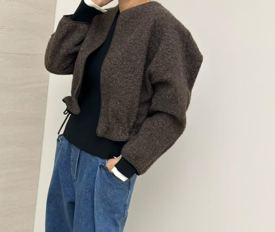 韓 珍珠毛料抽繩外套 4色 size