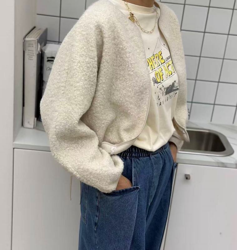 韓 珍珠毛料抽繩外套 4色 size