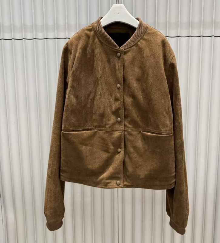 韓 麂皮圓領短版外套 2色 size