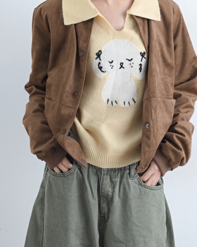 韓 麂皮圓領短版外套 2色 size