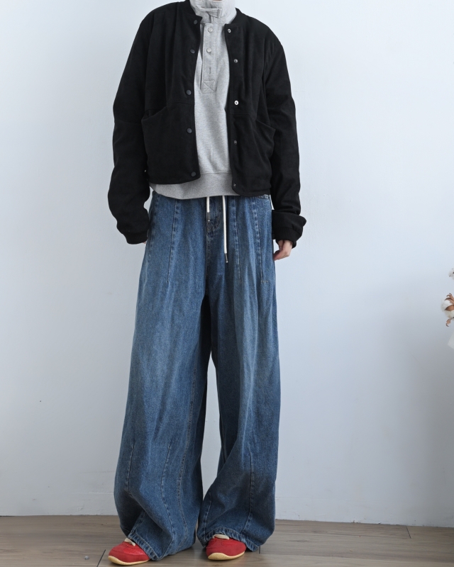 韓 麂皮圓領短版外套 2色 size