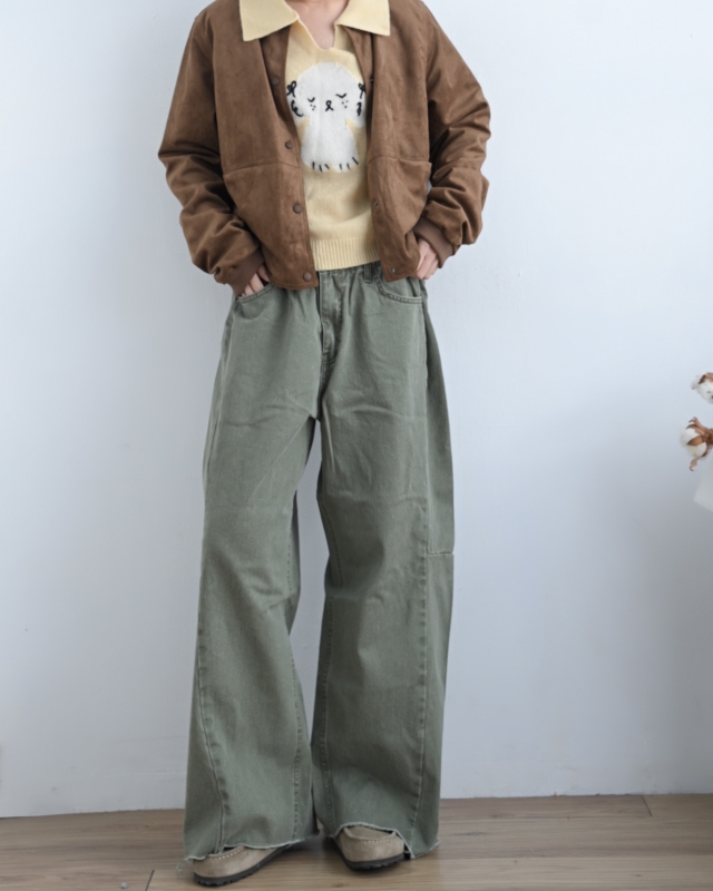 韓 麂皮圓領短版外套 2色 size