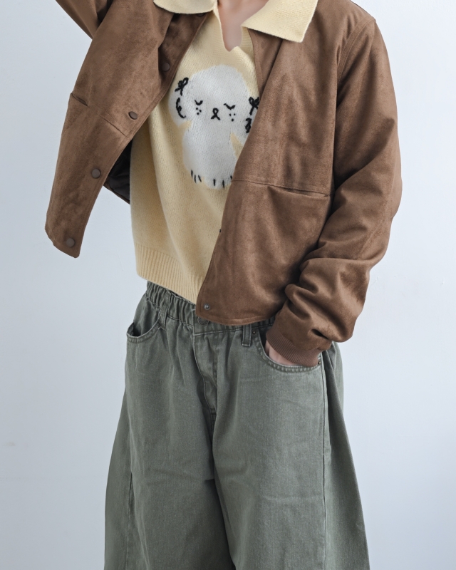 韓 麂皮圓領短版外套 2色 size