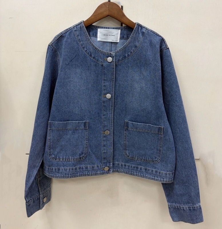 韓 圓領短版牛仔外套 size