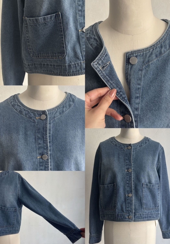 韓 圓領短版牛仔外套 size