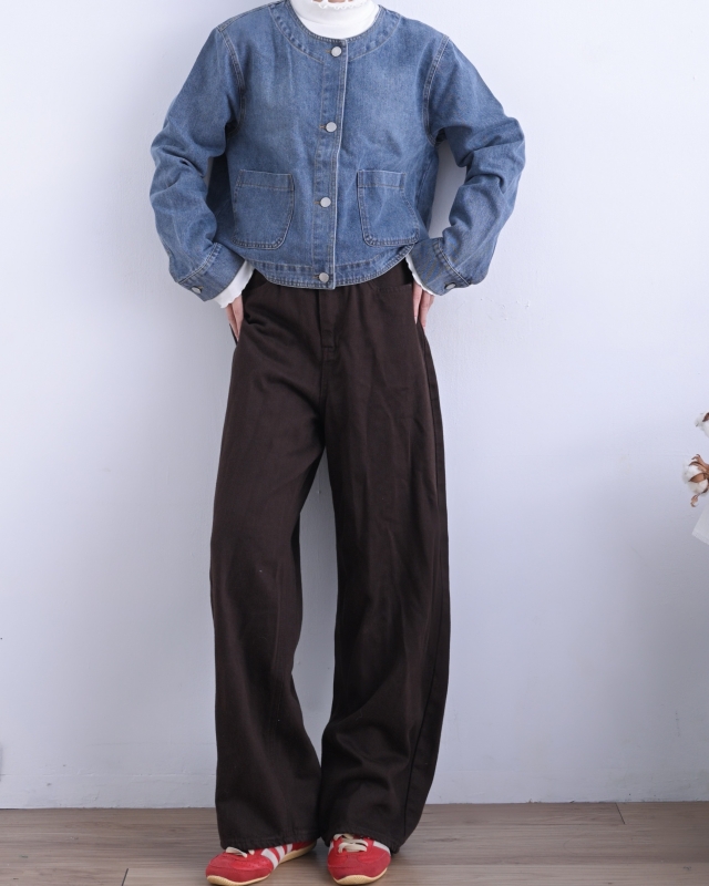 韓 圓領短版牛仔外套 size