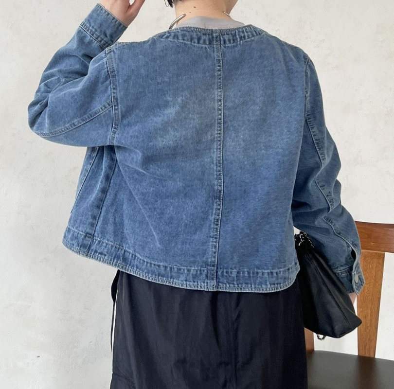 韓 圓領短版牛仔外套 size