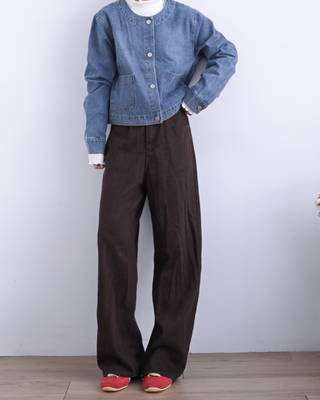 韓 圓領短版牛仔外套 size