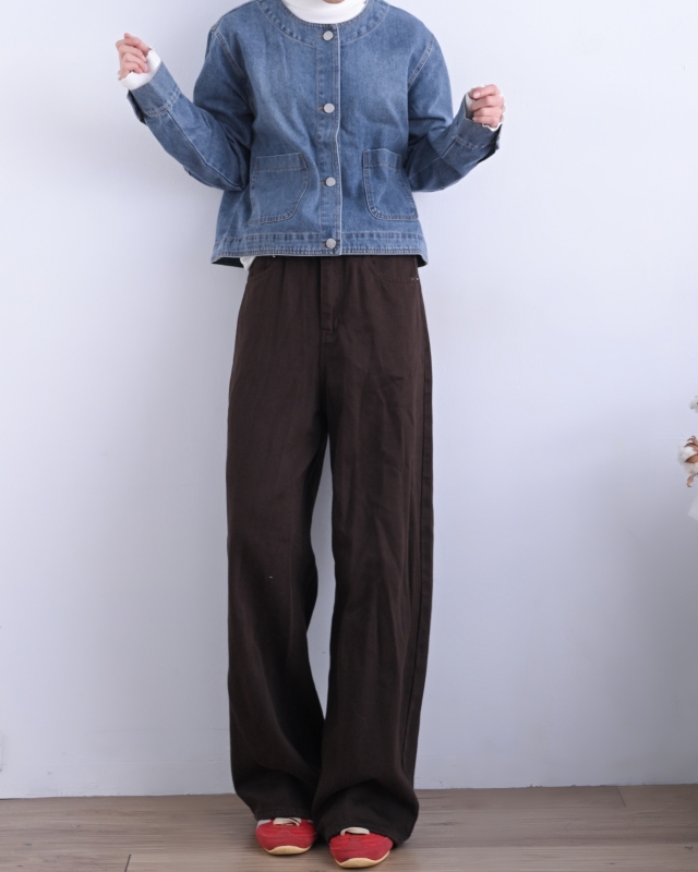 韓 圓領短版牛仔外套 size