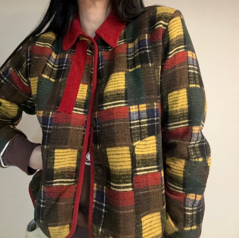 韓 拼布格文短版外套 2色 size