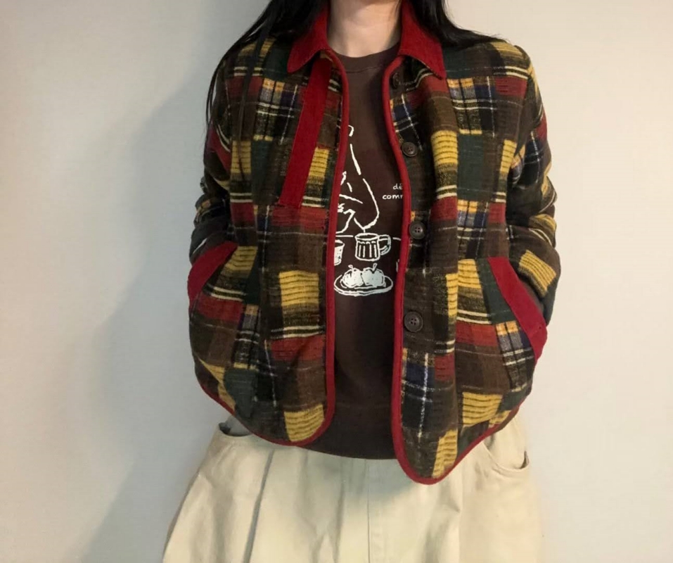 韓 拼布格文短版外套 2色 size