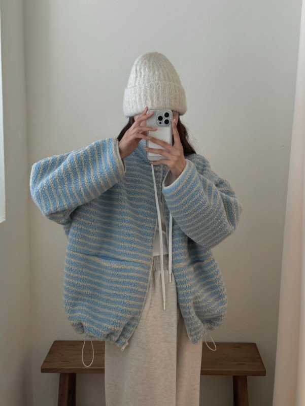 韓 條文小短毛外套 3色 size