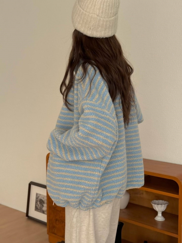 韓 條文小短毛外套 3色 size