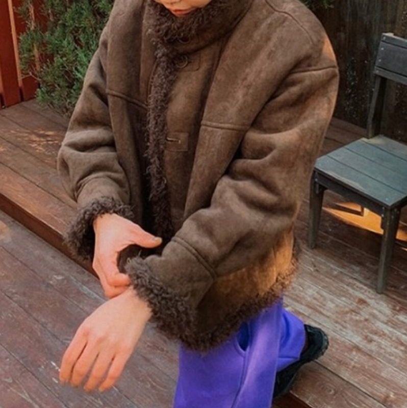 韓 兩面穿毛毛短版外套 size