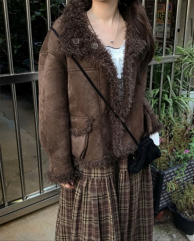 韓 兩面穿毛毛短版外套 size