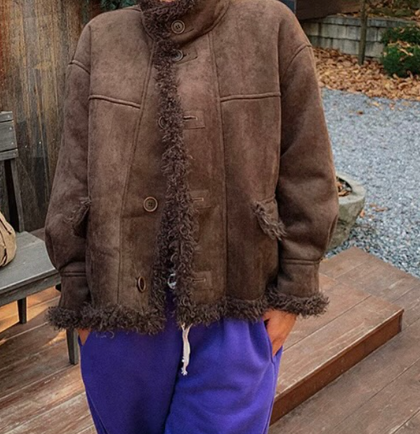 韓 兩面穿毛毛短版外套 size