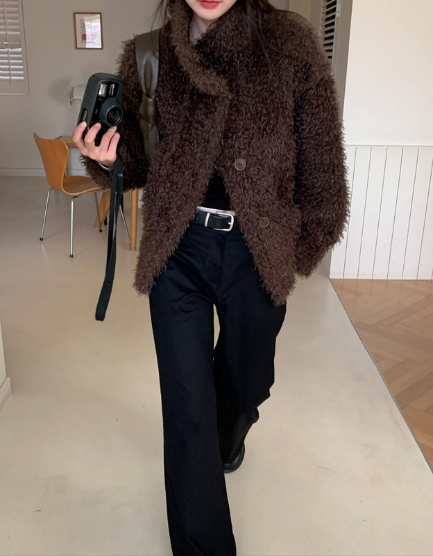 韓 兩面穿毛毛中版外套