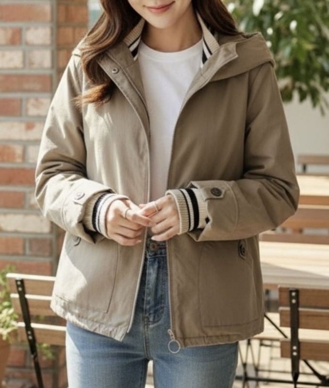 韓 領袖織帶連帽外套 3色 size