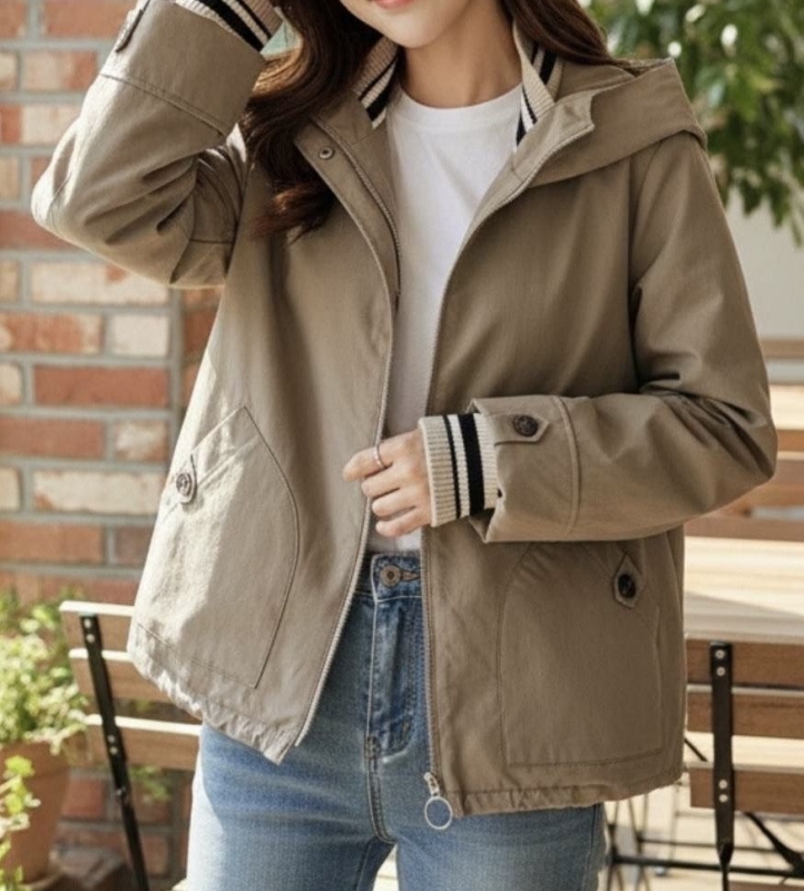 韓 領袖織帶連帽外套 3色 size