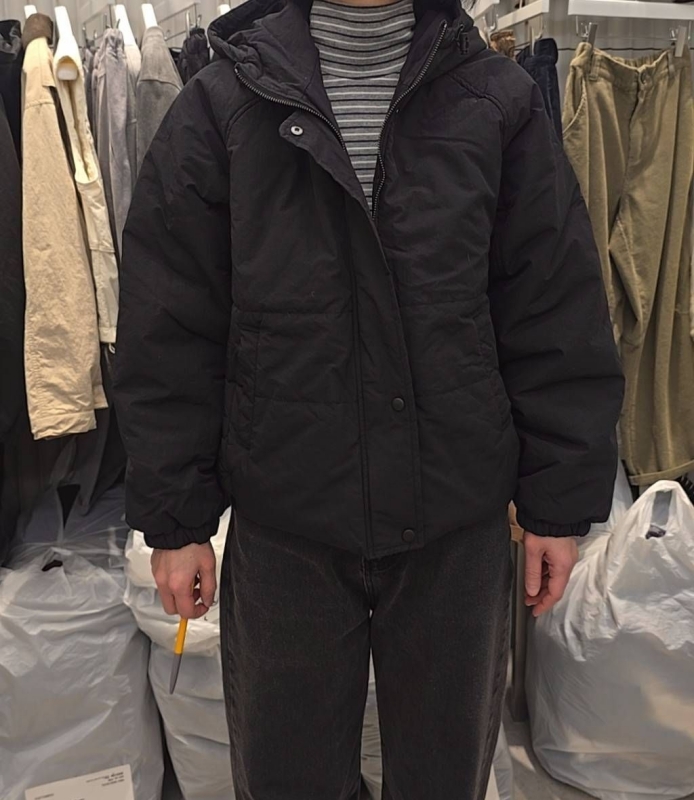 韓 帽抽繩連帽鋪棉外套 2色 size