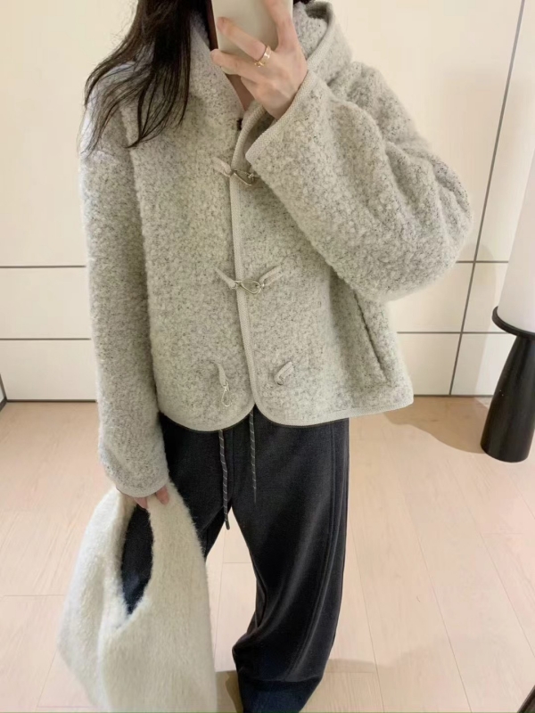 韓 混色小短毛勾釦外套 2色 size