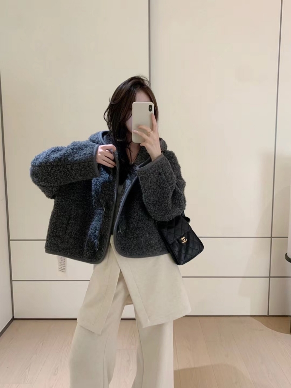 韓 混色小短毛勾釦外套 2色 size