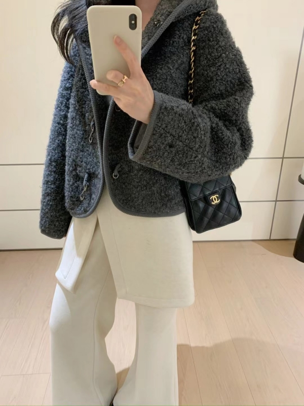 韓 混色小短毛勾釦外套 2色 size