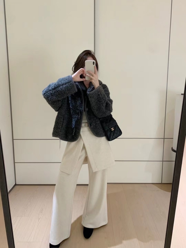 韓 混色小短毛勾釦外套 2色 size